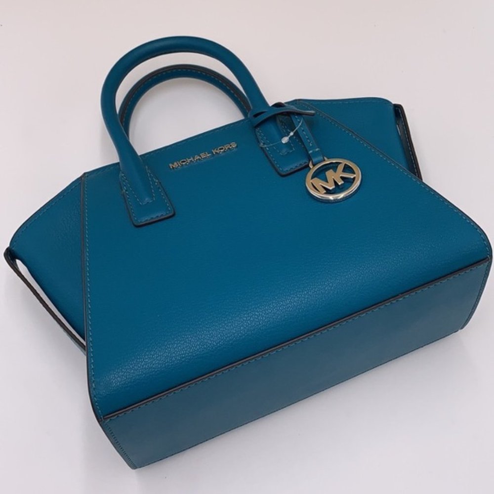 Michael Kors Avril Small Leather Top-Zip Satchel Lagoon color - Picture 10 of 16